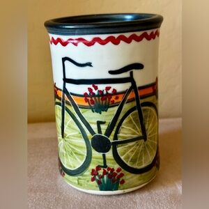 Handmade Pottery MUG Bike Bicycle Cactus “Enjoy the Ride”. 14 oz. EUC. Gorgeous!